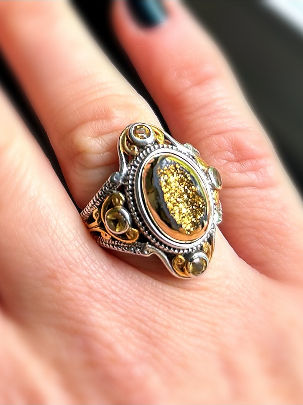 Karis PtB Platinum Bond & Gold Plate Druzy Ring sz 6.75